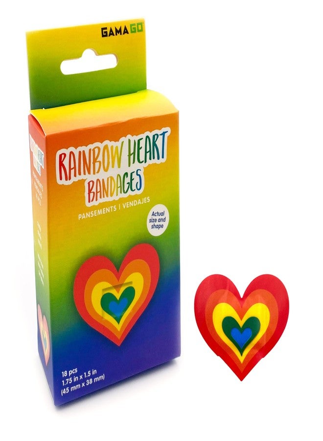 GAMAGO Rainbow Heart Bandages for Kids & Kidults - Set of 18 Individually Wrapped Self Adhesive Bandages - Sterile, Latex-Free & Easily Removable - Funny Gift & First Aid Addition - Image 1